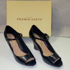 Franco Sarto Black Women's Peep Toe Wedges